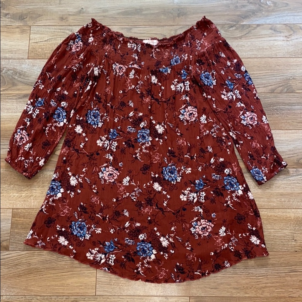 Burnt Orange Floral Off-The-Shoulder Dress